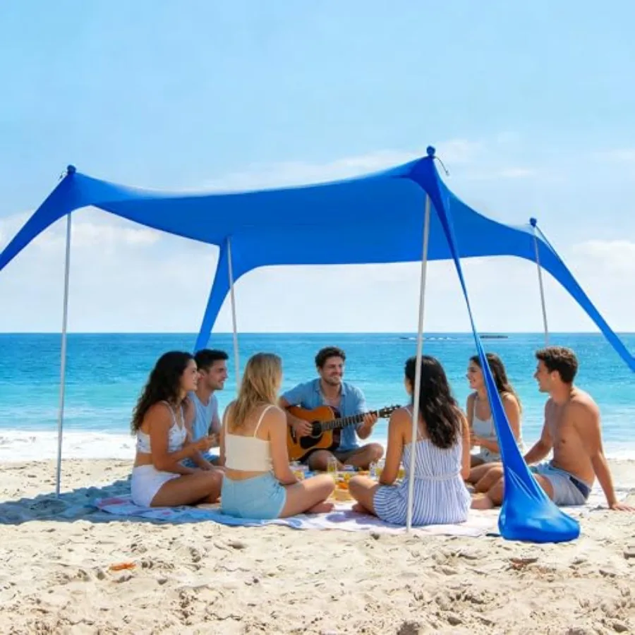 

Beach Tent Sun Shelter, 10x10.5 FT Blue Canopy with UPF 50+ Protection, Windproof Lightweight Design, 4 Thickened Poles Sand An