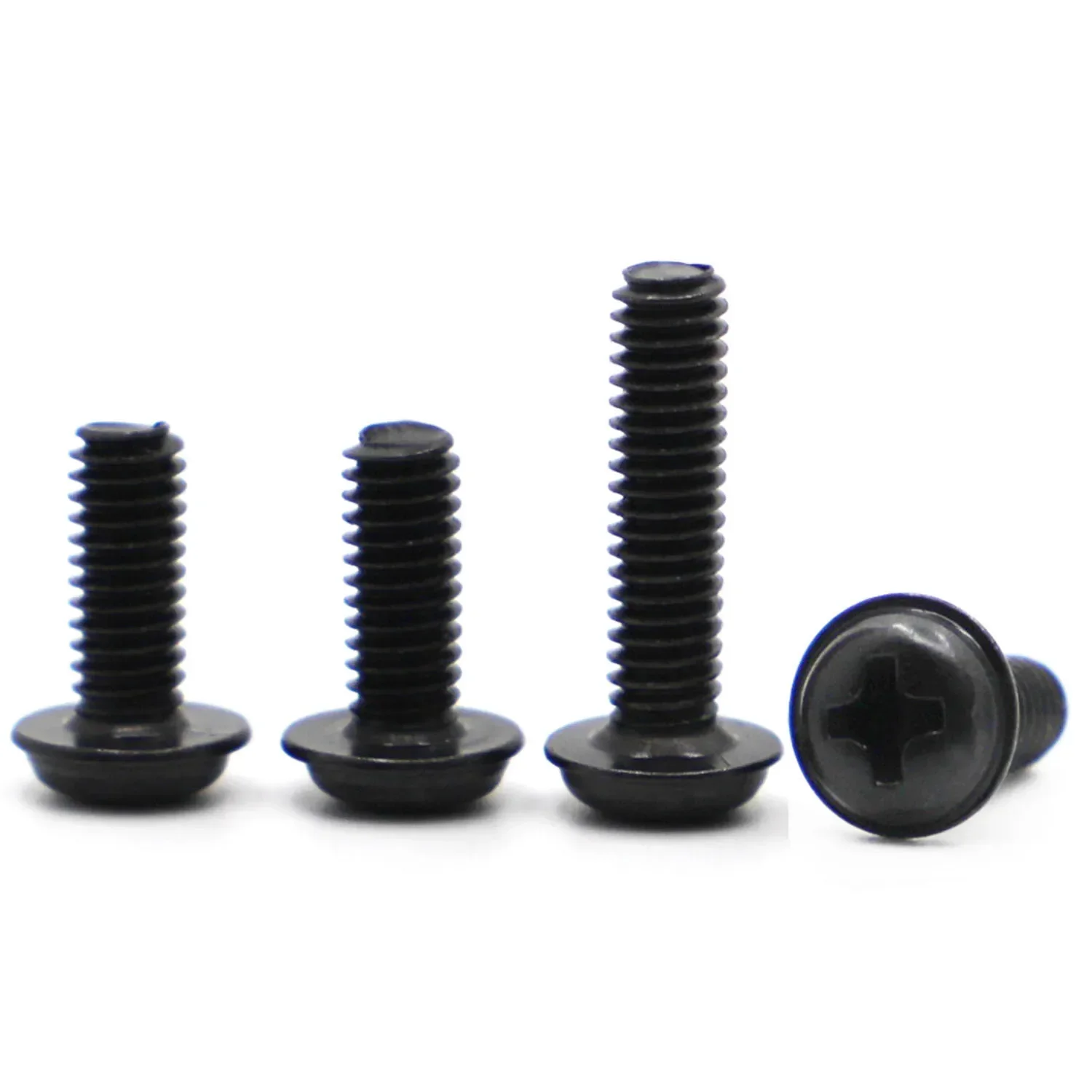 PWM Black Pan Head Screws with Washer M1.7 M2 M2.5 M3 M4 M5 M6 Fixed Motherboard Screws With Pad DIN967