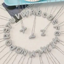Simple Silver Color Letter Pendant Necklace Rhinestones Stain Steel Silver Zircon Necklace 26 Letters Clavicle Chain Women