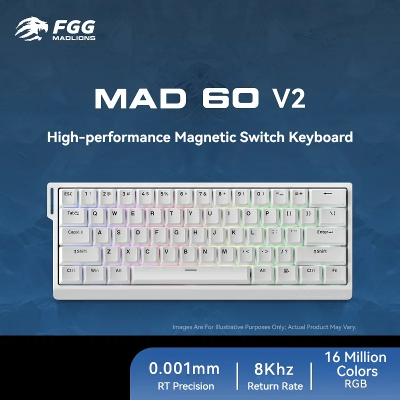 Madlions MAD60 V2 MAD68 V2 Magnetic Switch Gaming Keyboard 8K Polling Rate 0.001mm RT 68 Keys RGB Wired Low Latency 0.125ms Game