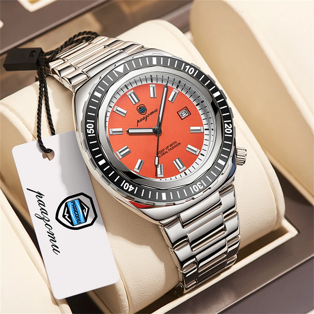 

Мужские часы PAAZOMU Sport Original, кварцевые, с указанием даты и дня недели, роскошные, водонепроницаемые, светящиеся, из нержавеющей стали, Reloj