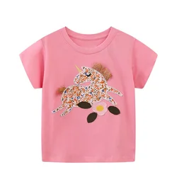 Jumping Meters 2-7T Summer Unicorn Girls Tshirts Cute Embroidery Children's Tees Short Sleeve Baby Clothing Fashion Kids Tops