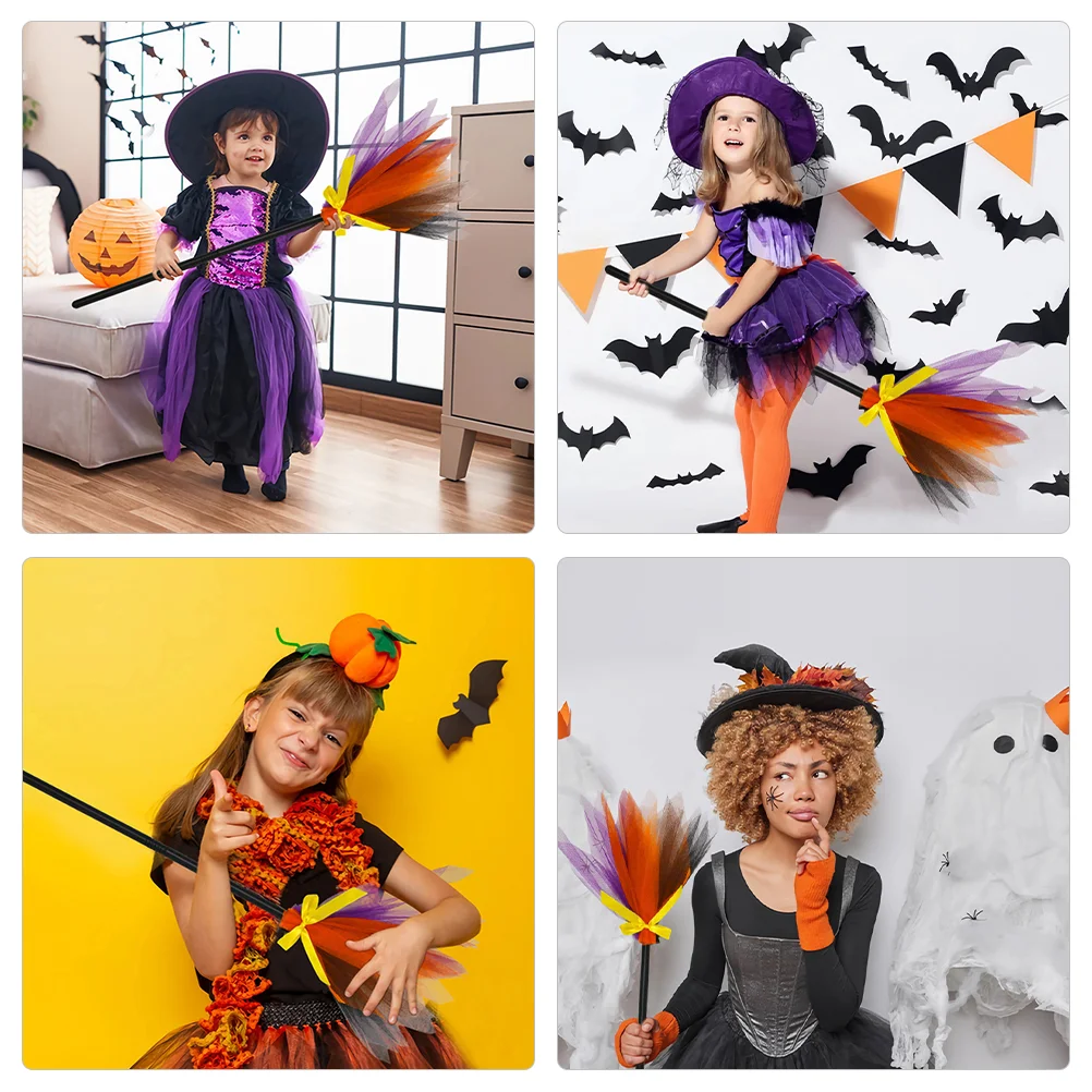 Halloween Broom Children Cosplay Dress up Witch Props Potter LED Light Splicing Color Decor For Costume Accessories