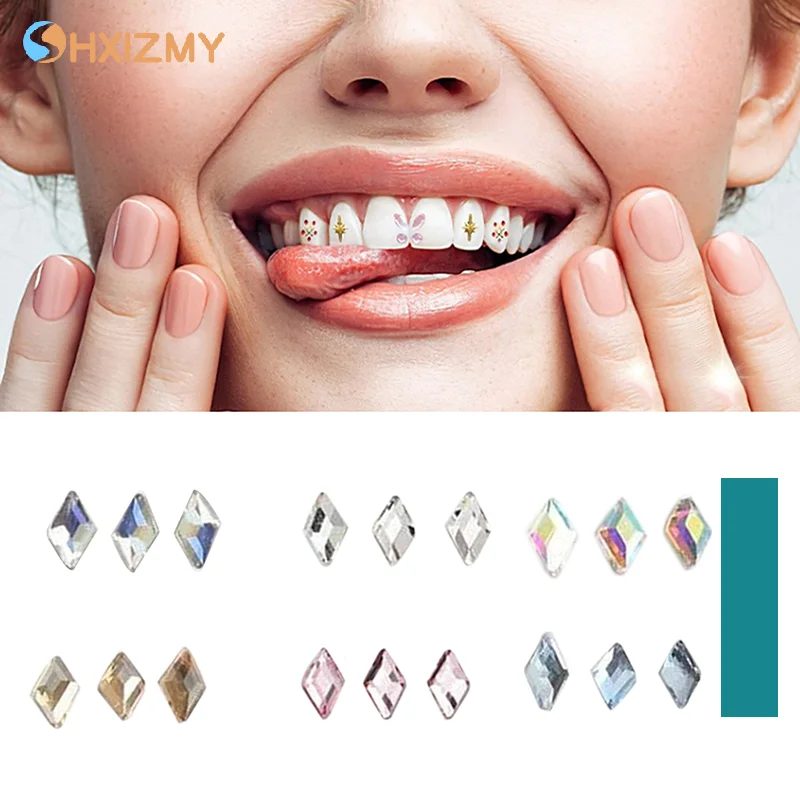 5Pcs Dental Tooth Crystal Rhombus Shapes Ornament Diamond Multicolour Shiny Teeth Jewelry Decoration