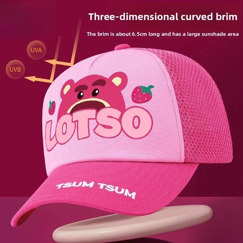 Disney Strawberry Bear Children's Hat Sunscreen Girl Shade Baseball Cap Women's New Girls Protection from Outside