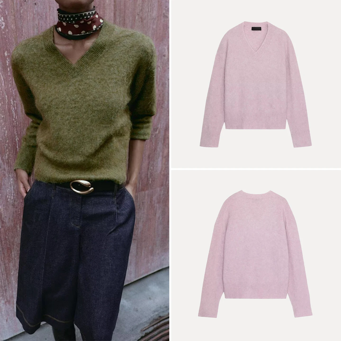 

Z Women's Knitted Sweater Faionable Worn-in Color Effect Casual Sle Long Sve V-ne Knitwear for Autumn