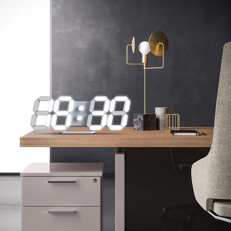 3D LED Wall Clock 15-Inch Remote Control Digital Timing Night Light Clock, For Office, Home,12/24 Hours