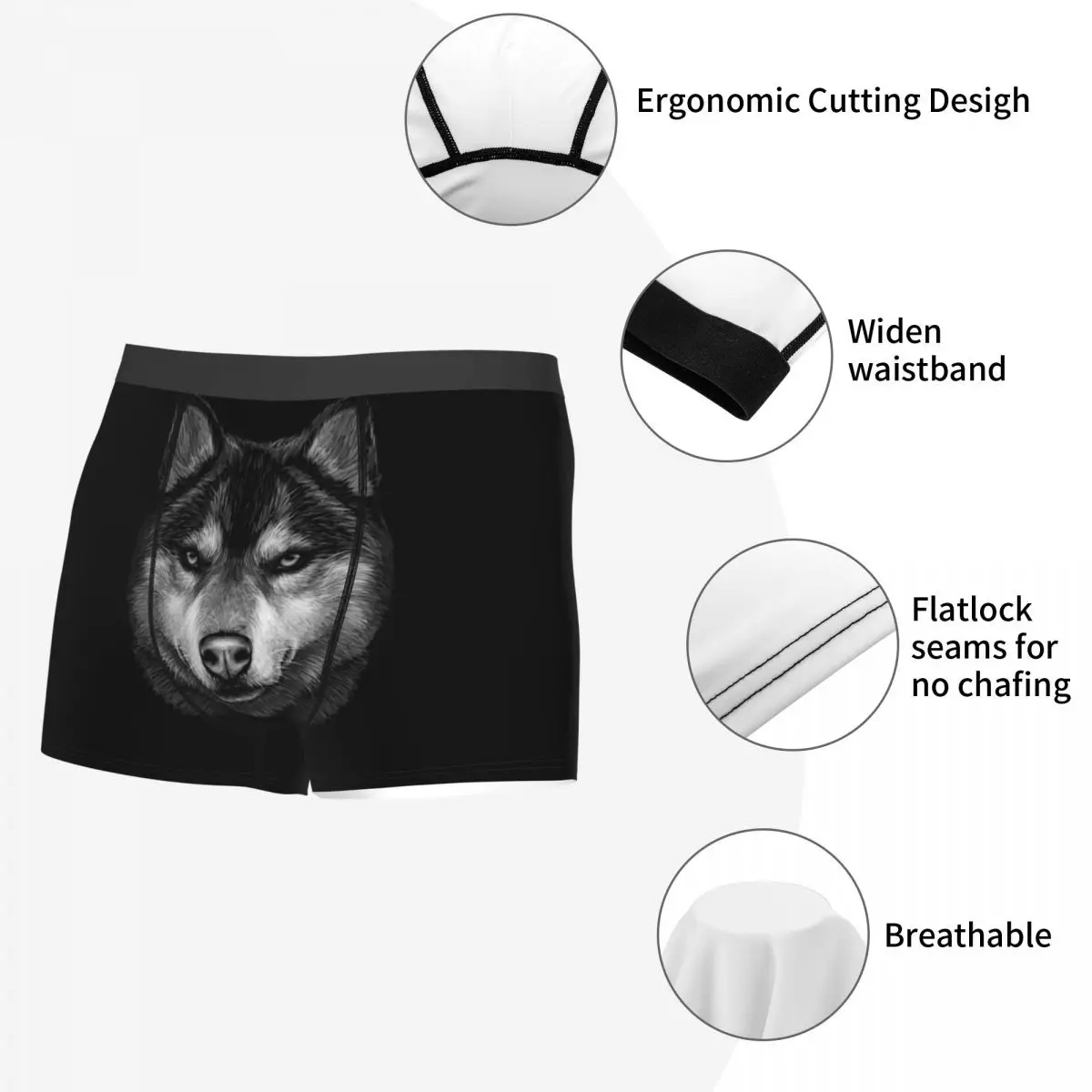 Men Siberian Husky Underwear Wolf Portrait Novelty Boxer Briefs Shorts Panties Homme Polyester Underpants Plus Size