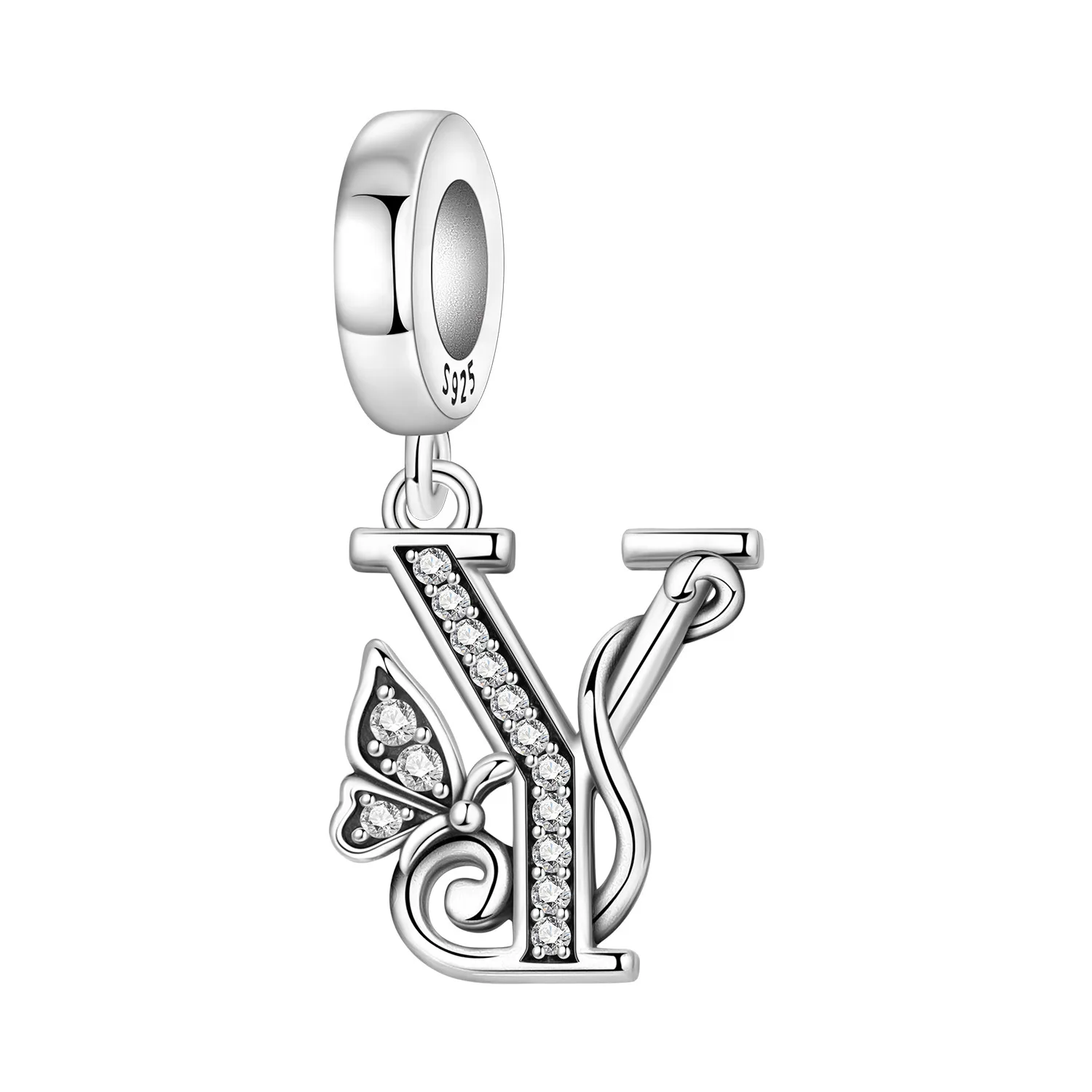 Original 925 Sterling Silber CZ Zirkon Schmetterling A-Z 26 Buchstaben Charms Alphabet Perlen Anhänger Fit Armband Halskette DIY Schmuck