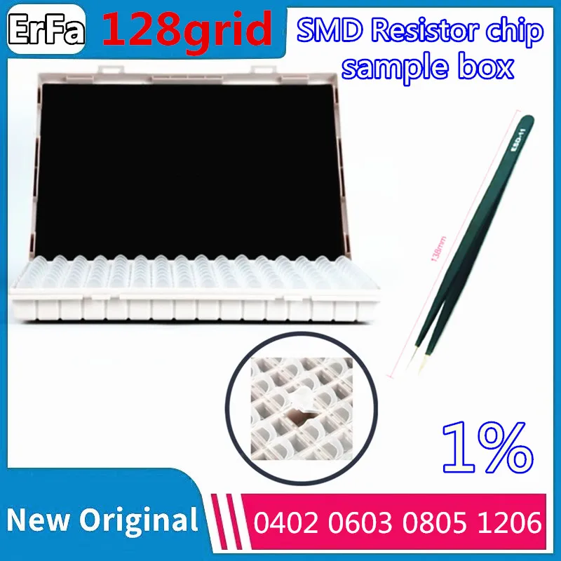 128values 0402 0603 0805 1206 1% SMD Resistor 1R~2M ohm 1K 10K 100K 128grid SMT SMD Resistors chip sample box