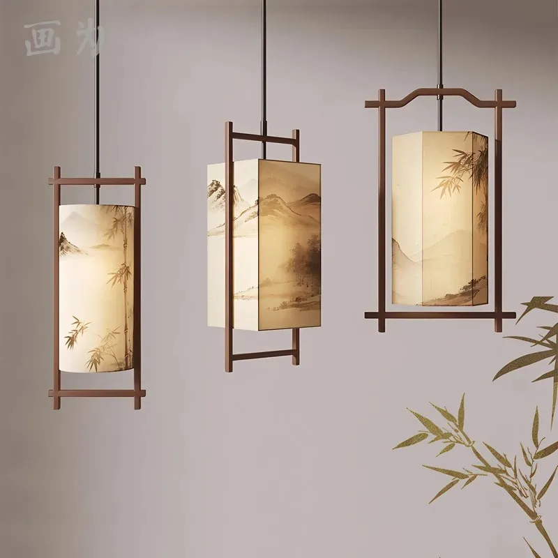 Bamboo pattern Cloth chandelier For restaurant hotel homestay tea room bar aisle lighting home decor New Chinese pendant light