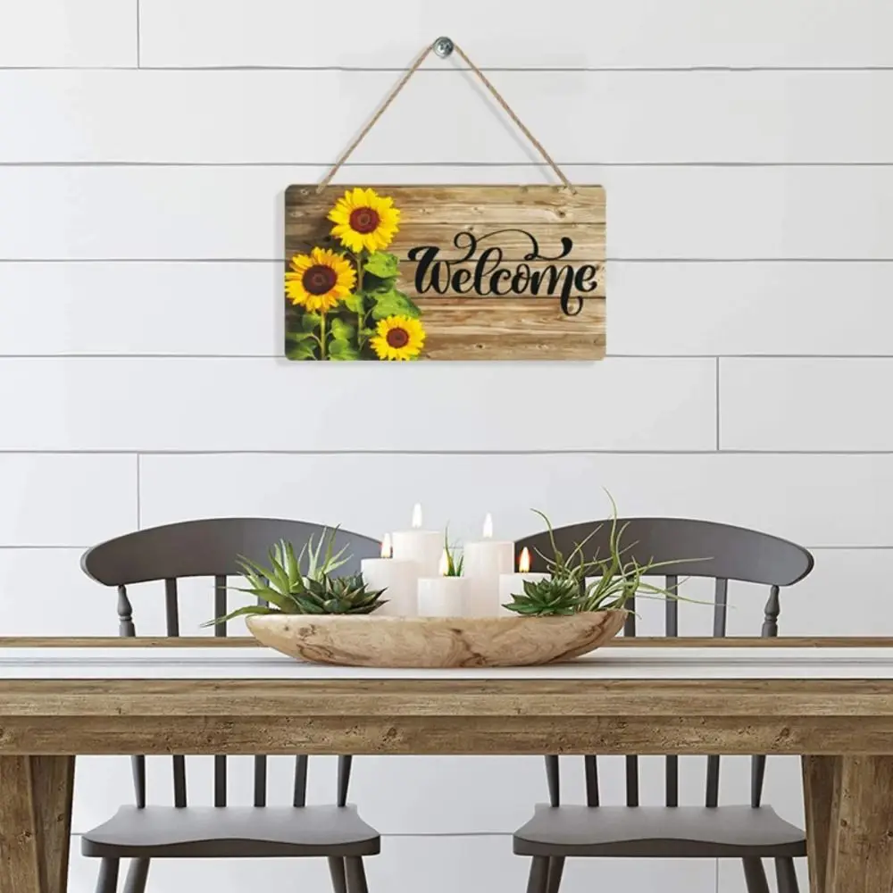 Creative Pastoral Style Sunflower Welcome Sign Hanging Rectangular Welcome Door Sign Lightweight Wooden Decoration Sign Office