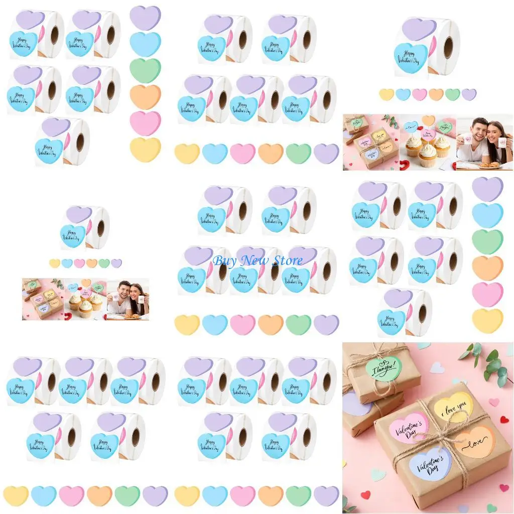 

20CE 2500Pieces Assorted Color Heart Sticker Gift Packaging Label for Art Craft Wedding Valentines Packaging Decoration
