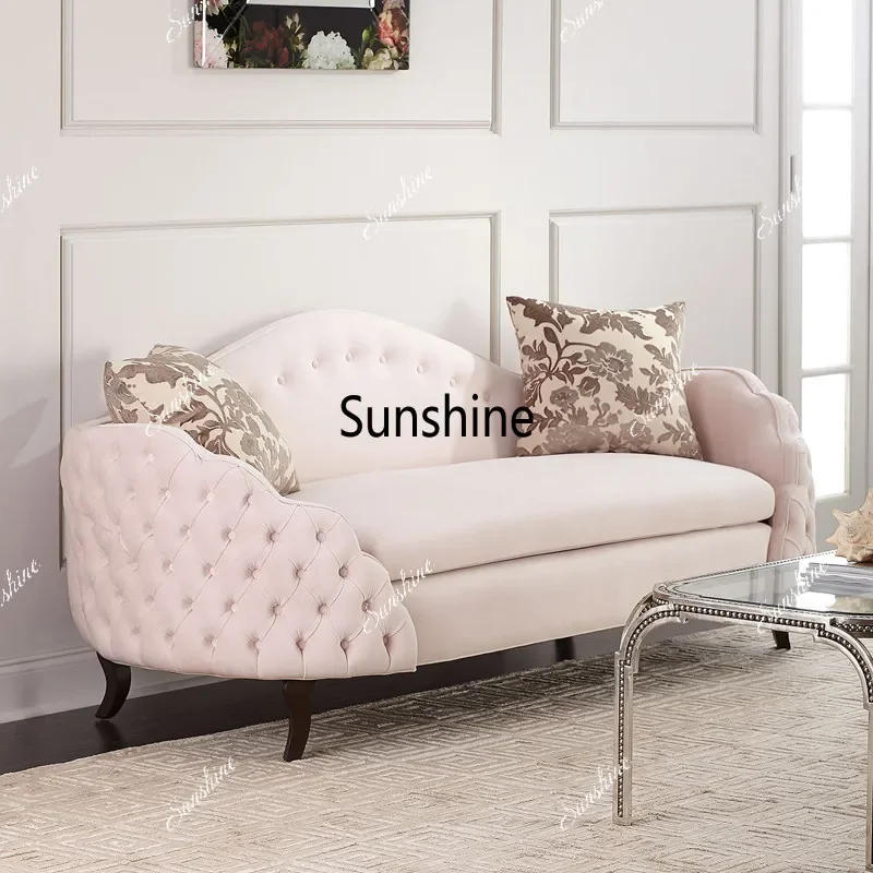 American light luxury sofa casual solid wood velvet fabric pull button living room club photo studio