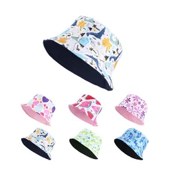 Children Bucket Hat New Spring Summer Boys Girls Sun Hat Cute Cartoon Outdoor Kids Double Sides Hat Fishing Beach Sunscreen Cap