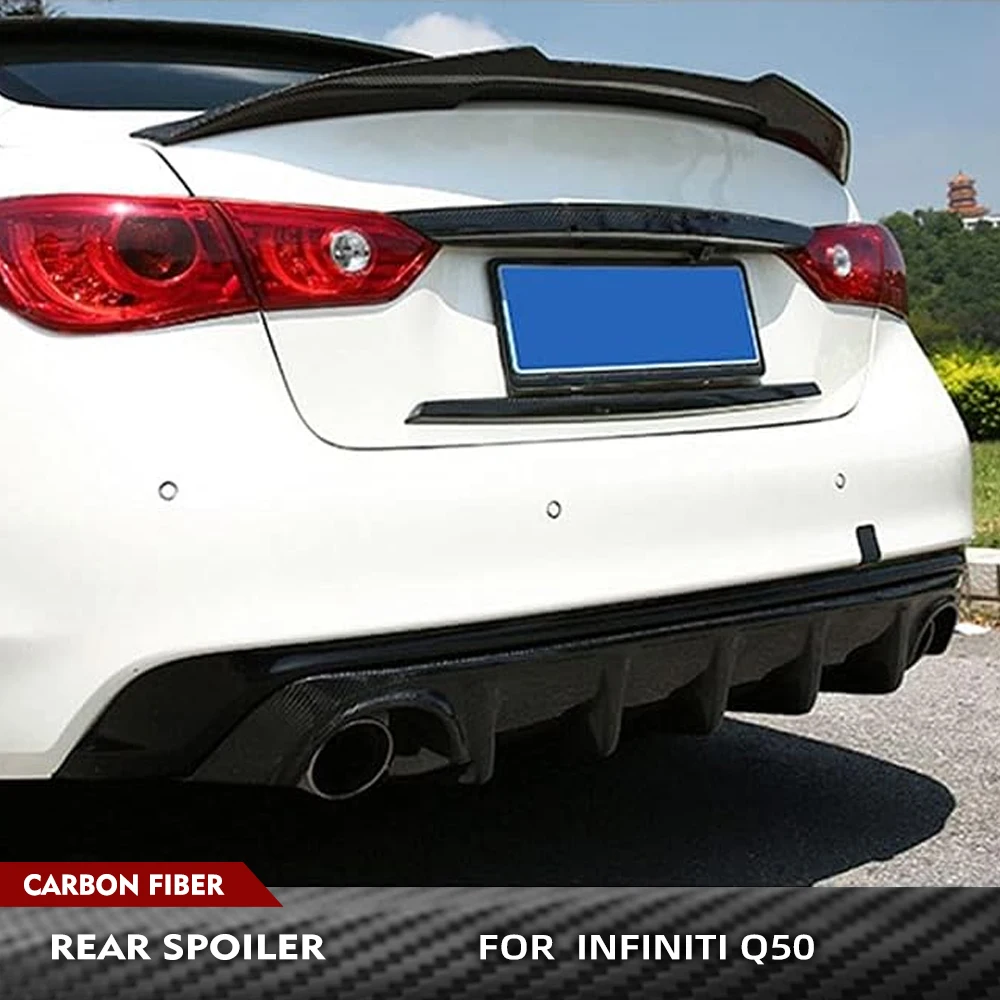 

For Infiniti Q50 Q50S Sedan 2014-2022 Carbon Fiber Car Trunk Racing Spoiler Car Rear Trunk Lid Wing High Kick Duckbill Lip