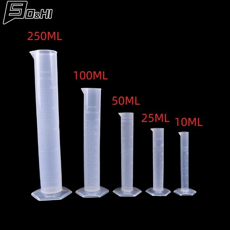 10/25/50/100/250ML Plastic Measuring Cylinder Laboratory Test Graduated Tube