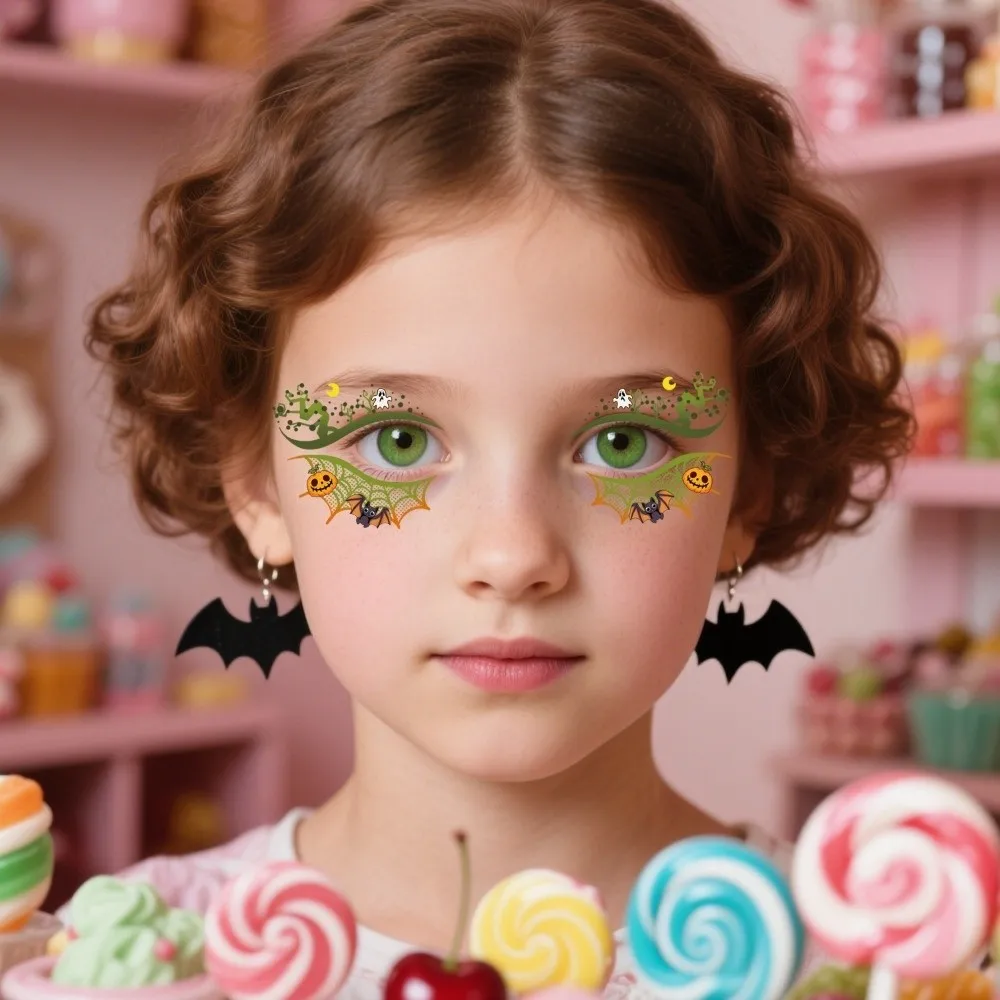 Pumpkin Ghost Skull Halloween Face Tattoo Disposable Cartoon Cheek Eyes Temporary Stickers Long-acting Portable
