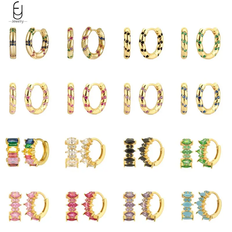 925 Sterling Silver Needle Colorful Crystal Hoop Earrings for Women Fashion geometry Gold Earrings Party Fine Jewelry Gifts