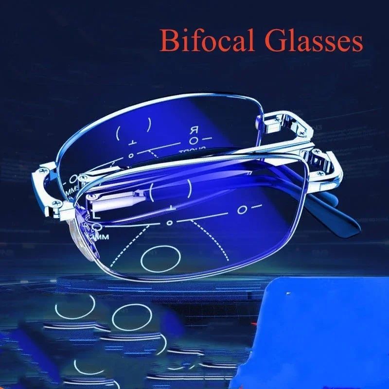 Fashion Bifocal Reading Glasses with Leather Box Vintage Square Frame Eyewear for Men Women  Anti-radiation Presbyopia Eyewear