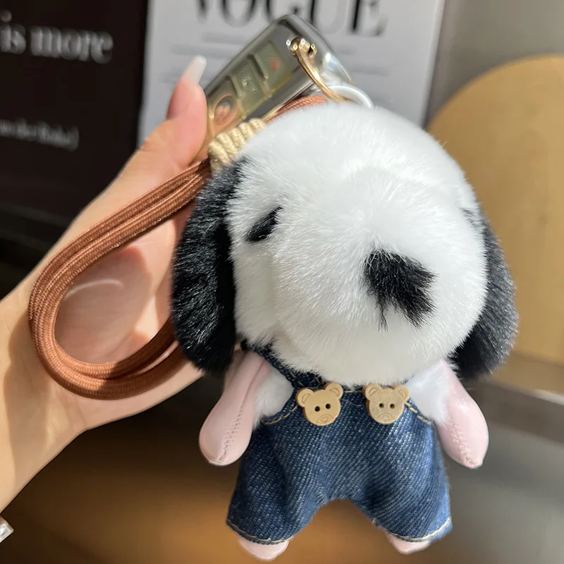 Lindo lontra conejo piel perro coche llavero colgante juguete de peluche muñeca mochila decoración