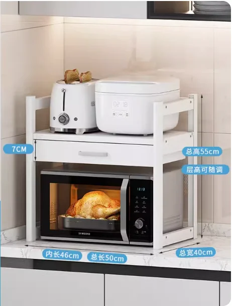 Kitchen microwave shelf countertop with drawer oven rice cooker integrated air release fryer electrical storage rack