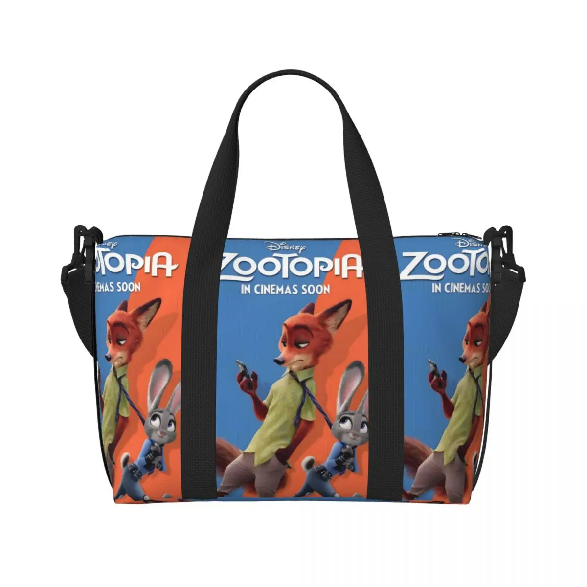 

Custom Zootopia Nick Fox Tote Bag for Women Large Capacity Cute Cartoon Beach Gym Travel Bags
