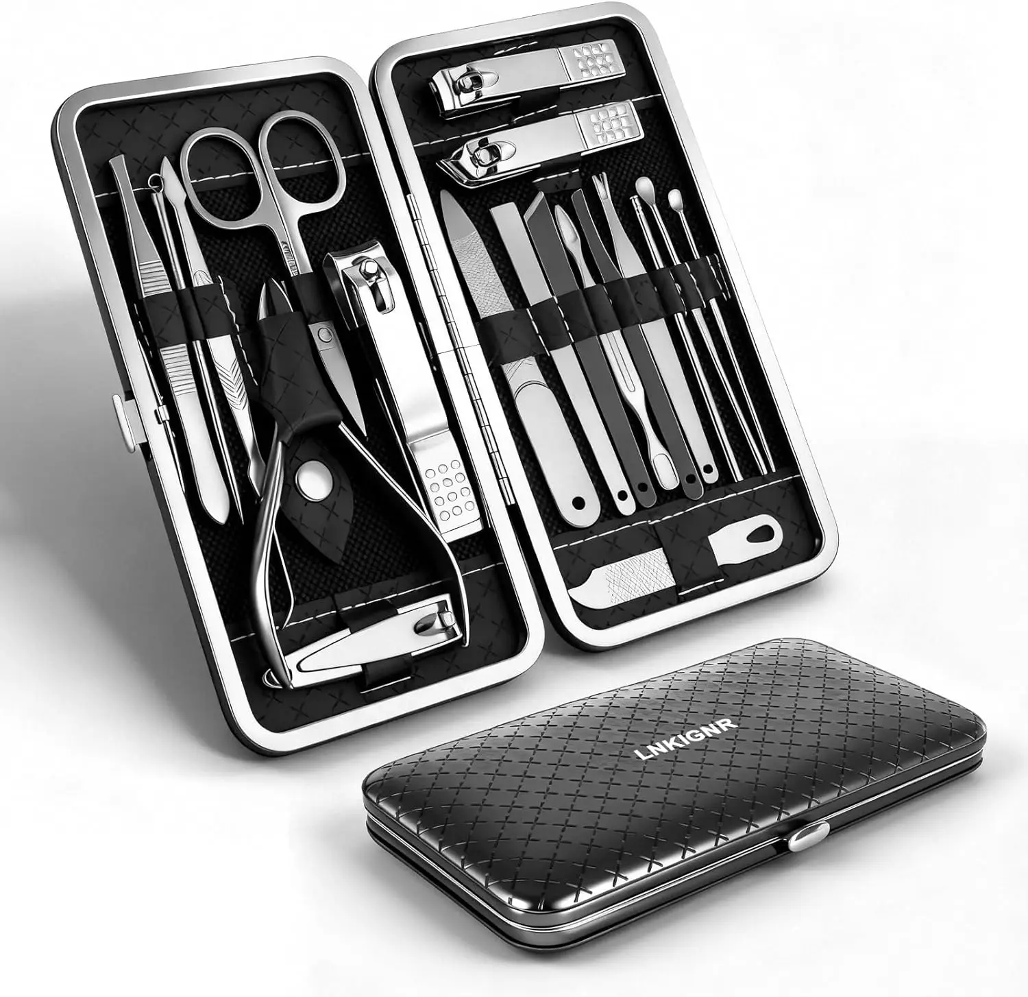 

All-in-One Manicure Set, Stainless Steel Nail Clippers Kit with Case, Travel Grooming Tools for Men Women