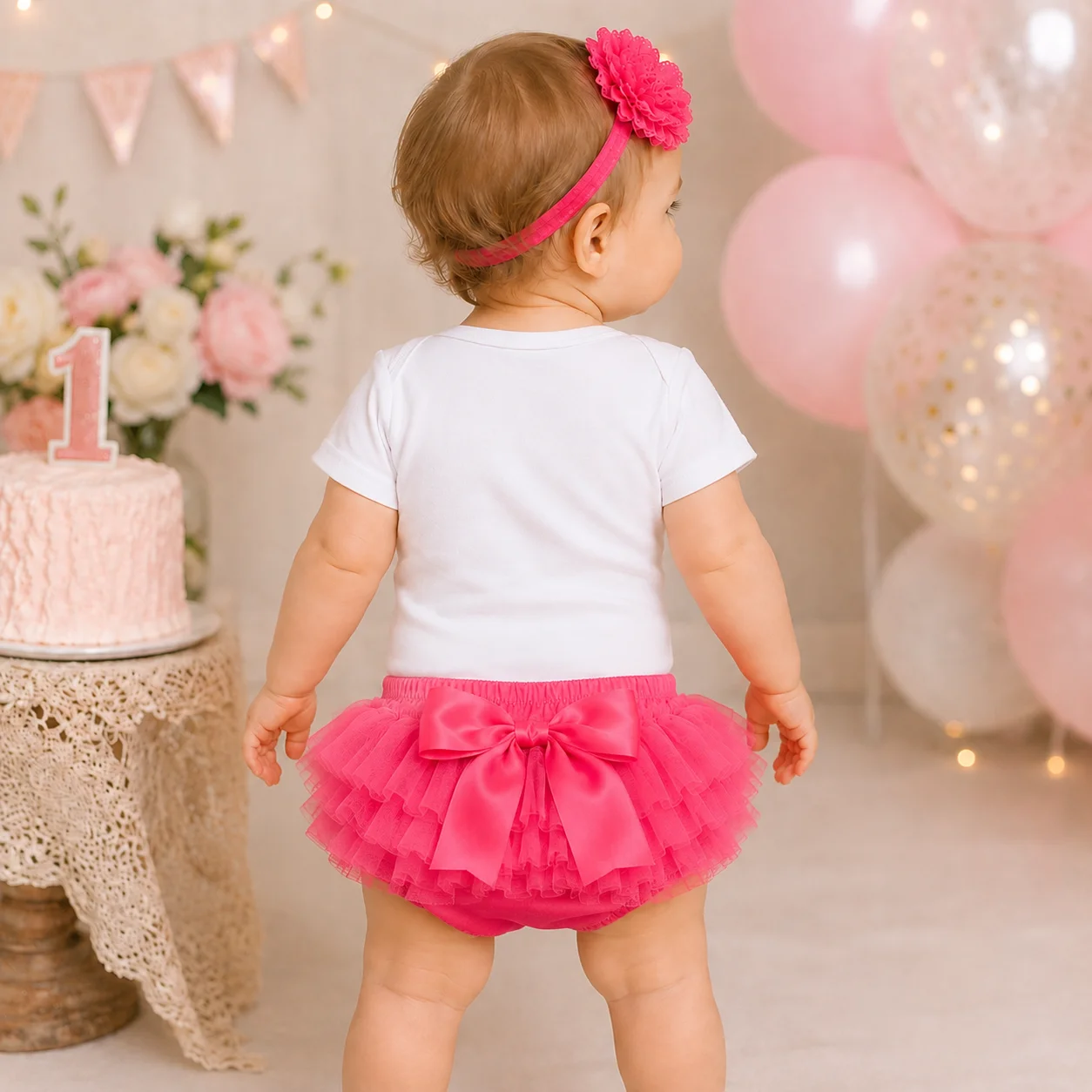 One Sweet Girl 1st Birthday Cake Smash Outfit Baby Girls Short Sleeve Bodysuit Hot Pink Tutu Skirt Flower Headband 3Pcs Baby Par