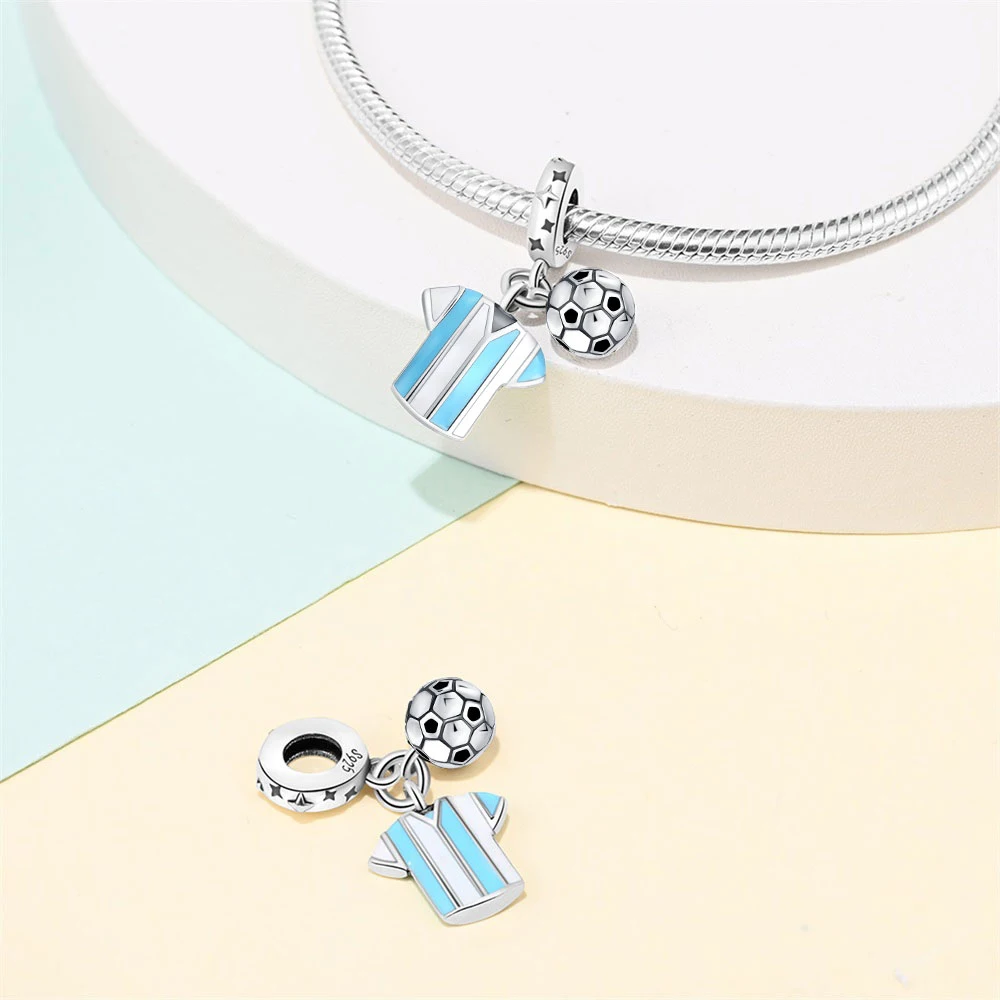 

Подвески из стерлингового серебра 925, оригинальные футбольные бусины, подходят для браслета, ювелирные изделия своими руками, женский подарочный аксессуар