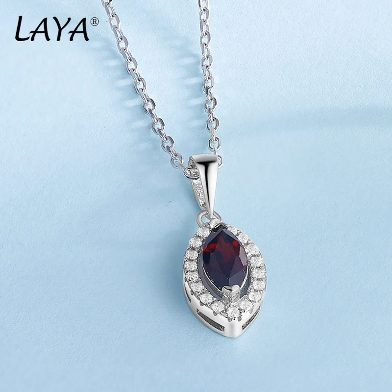 

LAYA 100% 925 Sterling Silver Marquise Brilliant Cut Gemstone Natural Garnet Pendant Necklace For Women Wedding Fine Jewelry