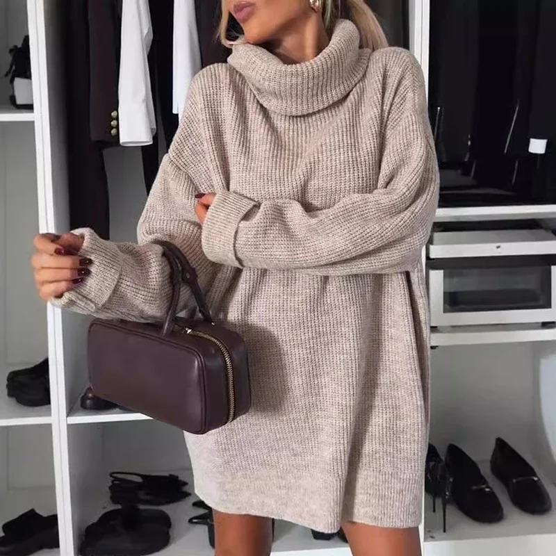 Dolcevita da donna autunno inverno maglione lavorato a maglia allentato maglione casual da pendolarismo solido a maniche lunghe elegante maglione caldo pullover