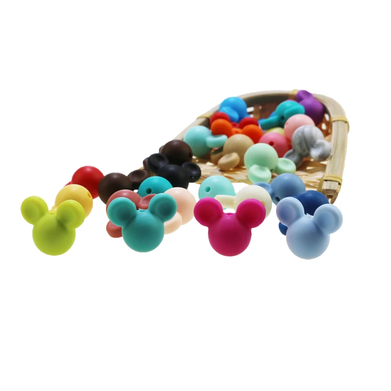 50pcs Mickey Baby Teething Beads Food Grade Cartoon Mouse Shape Beads For Necklaces BPA Free Baby Teether Toy Nursing