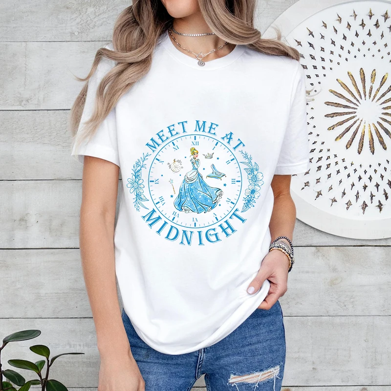 Disney Cinderella printed ladies T-shirt pure cotton short-sleeved casual top personalized women's clothing