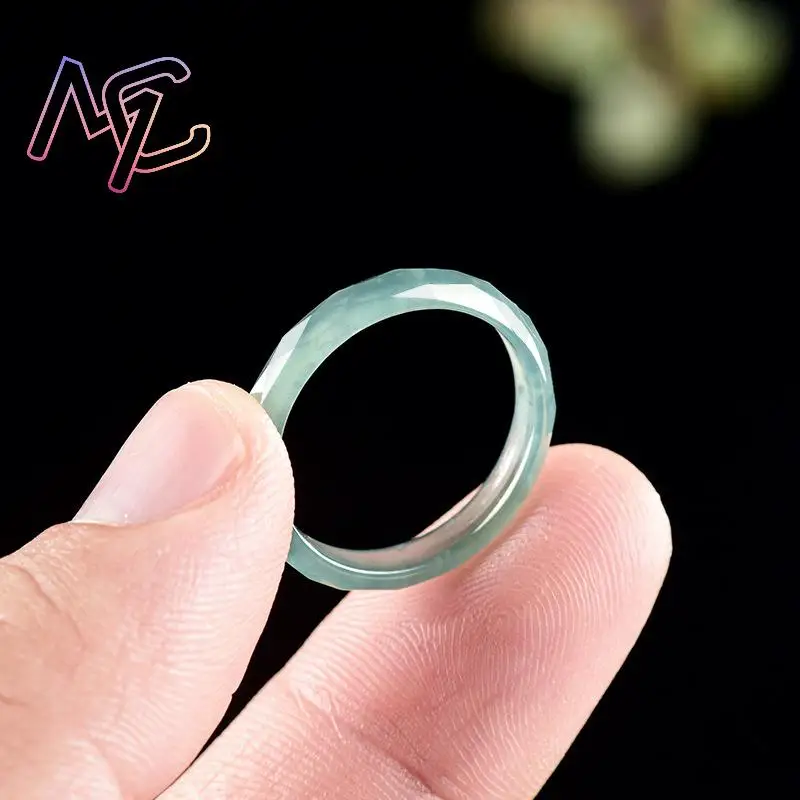 Blue Myanmar Jadeite Ring Designer Gifts for Women Men Carved Stone Luxury Charm Natural Jewelry Real Burmese Jade Emerald view 3