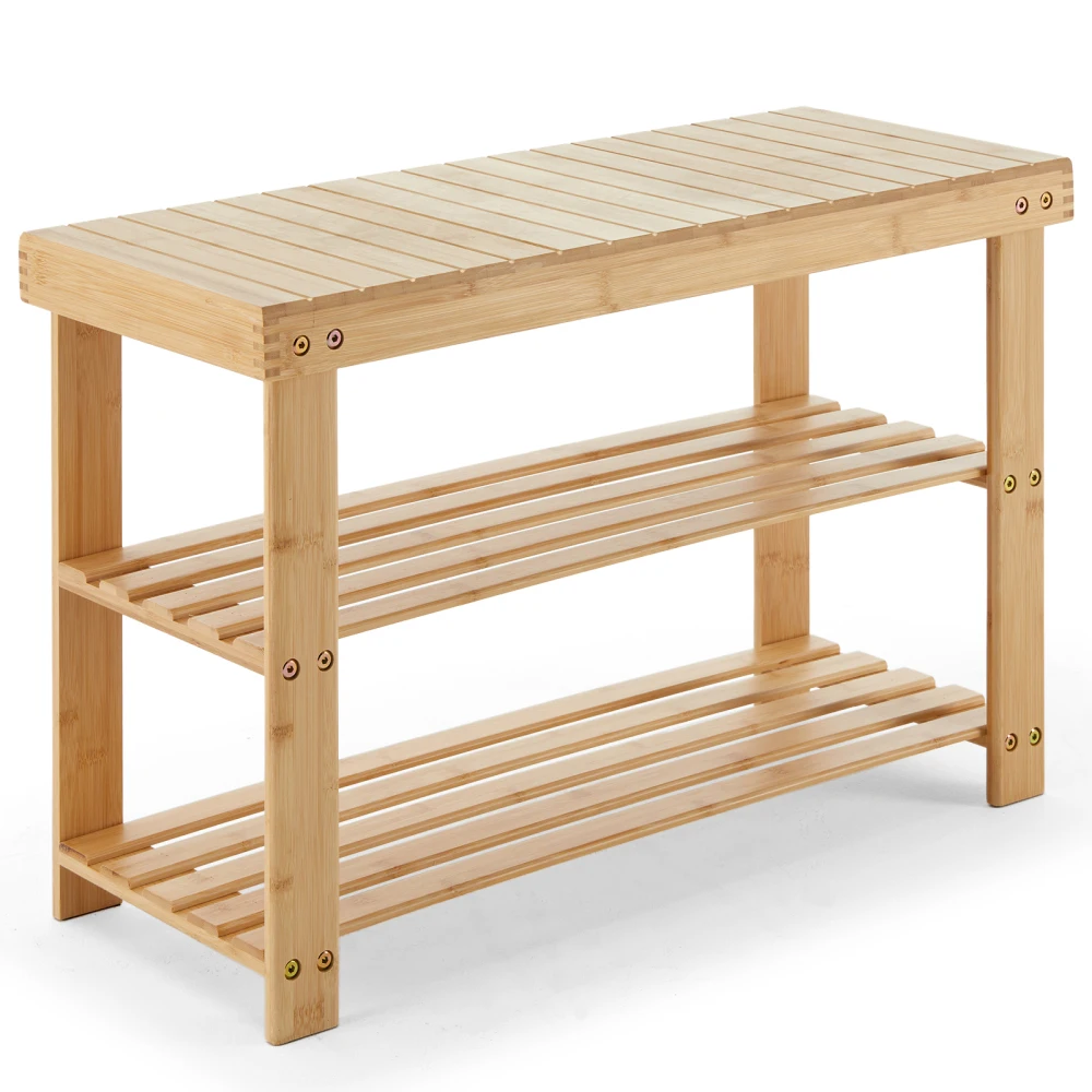 

3-Tier Bamboo Shoe Rack Bench, Compact Storage Organizer, 286lb Capacity, Suitable for Entryway Bedroom Living Room Balcony