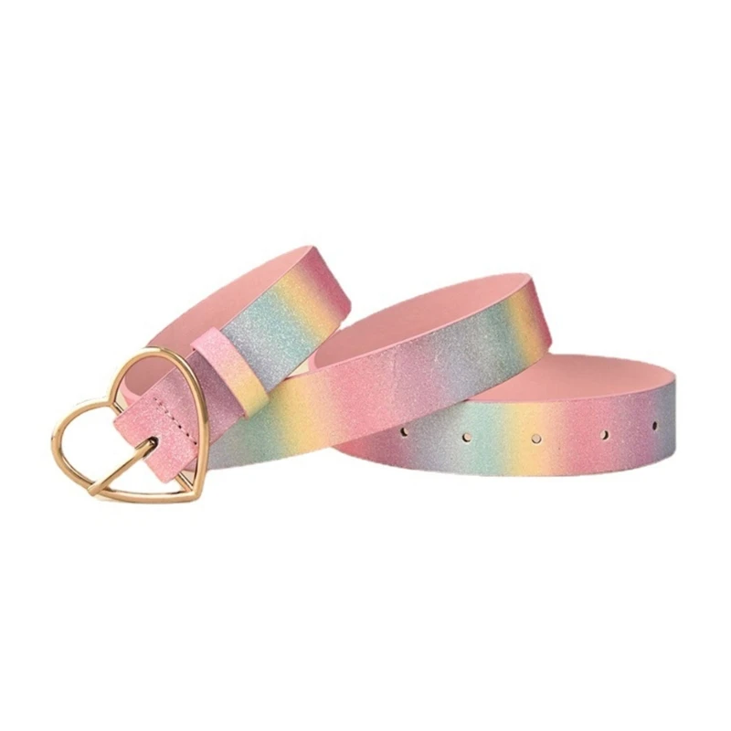 

Women Sweet Rainbow Color Waist Belt Girdle Heart Buckle Belt Summer Dress Women Casual Wear Waist Belt