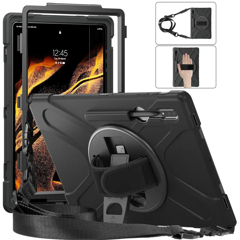 

For Samsung Galaxy Tab S8 S9 Ultra 14.6 inch SM-X900/X906/X910/X916 Case 360 Rotation Shockproof Kids Silicon Tablet Stand Cover