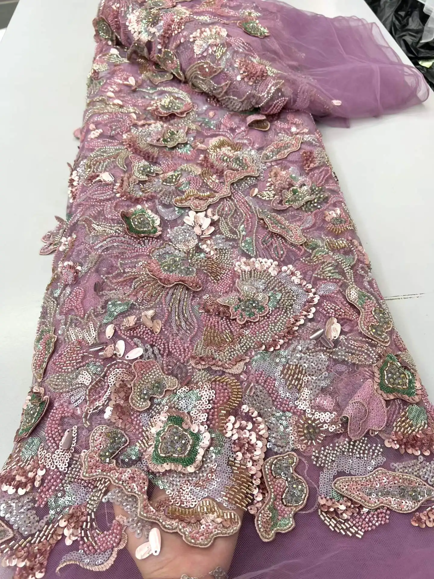 Nigerian African French Guipure Heavy Lace Fabric Sequins Beaded Embroidery for Luxury Wedding Party Evening Dresses 5Yards