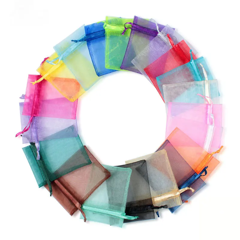 50Pcs/lot 7x9CM 9x12CM Organza Bags Drawstring Jewelry Beads Packing Bag Wedding Party Decoration Gift Pouches