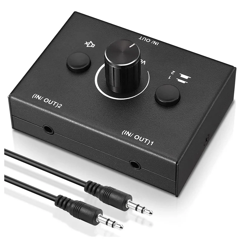 3.5mm Audio Switcher, 2 Input 1 Output/1 Input 2 Output Audio Splitter Switcher, Audio Switcher Box,One-Key Mute Button