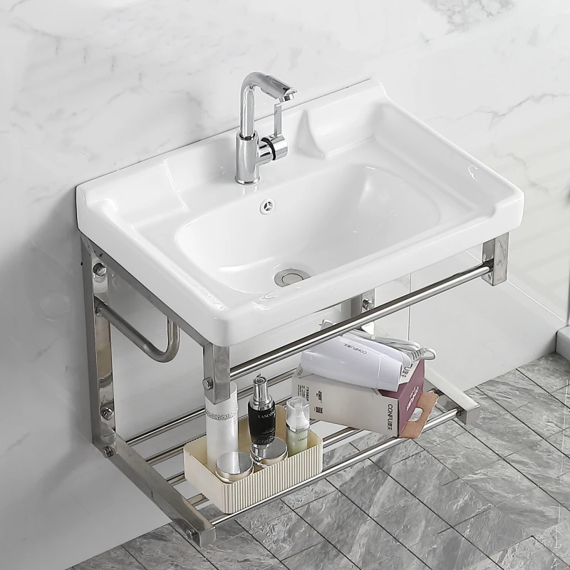 

Настенный умывальник на балконе, встроенный керамический умывальник для ванной комнаты, кронштейн из нержавеющей стали, водонепроницаемый умывальник deepenin