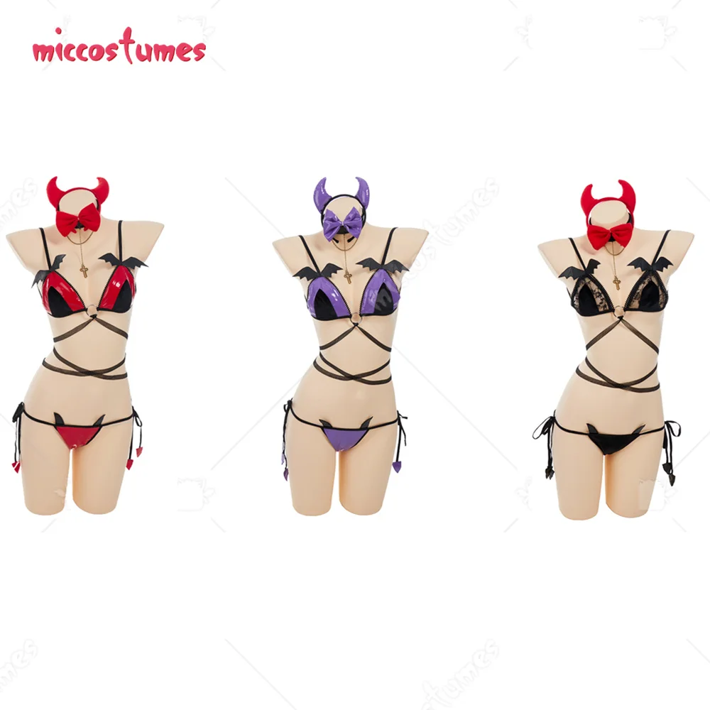 

Women Multicolor Sexy Lace-up Underwear Devil Bat Lingerie Set Costume Outfit with Headwear Tail and Bow Choker