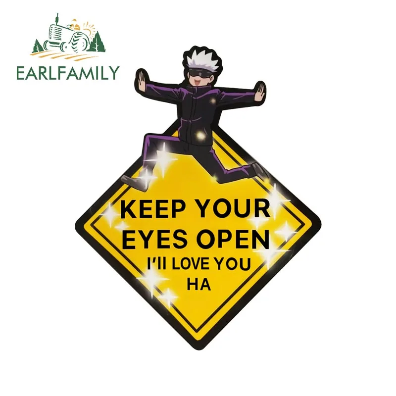 

EARLFAMILY 13 см x 10,5 см предупреждение о том, что глаза будут открыты, автомобильная наклейка, мультяшный аниме, годжо Сатору, значок безопасности JDM