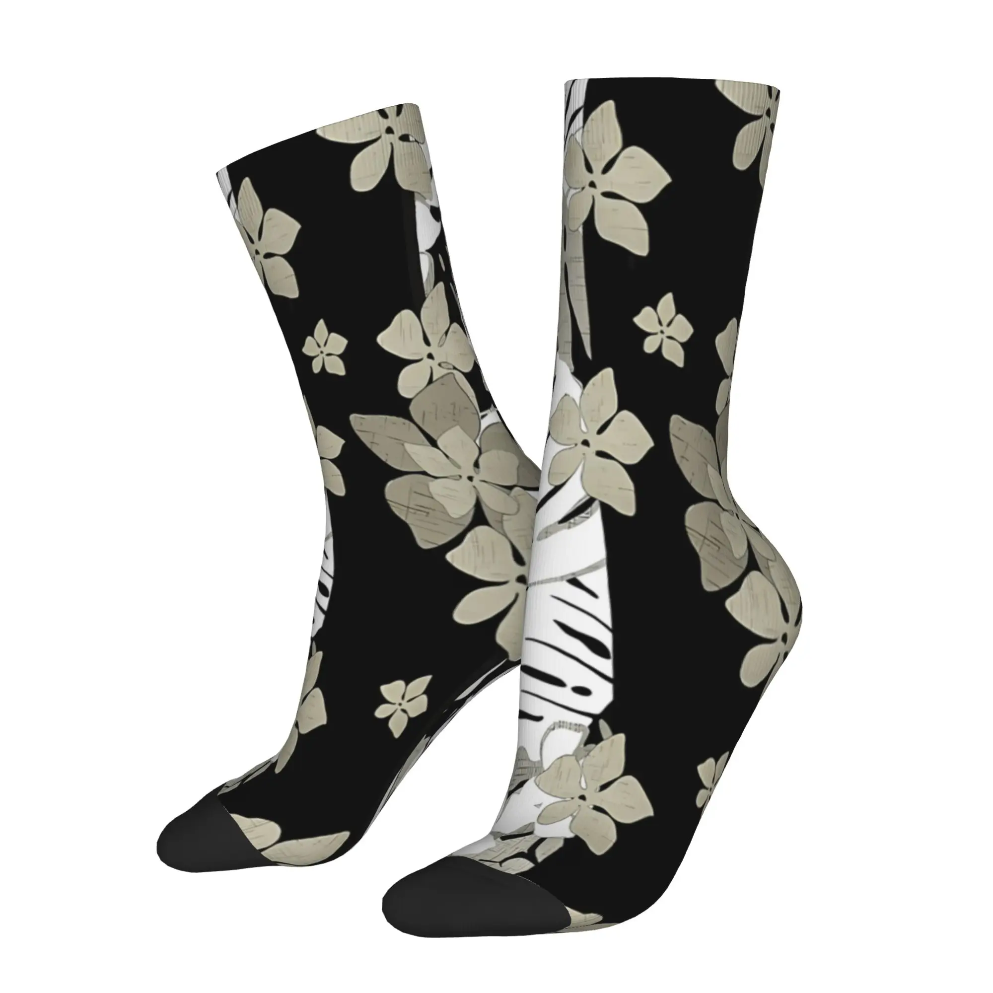 

1 Pair Funny Sock Hawaiian Print Monstera Barkcloth Harajuku Seamless Pattern Printed Men Crew Socks Casual Men's Socks