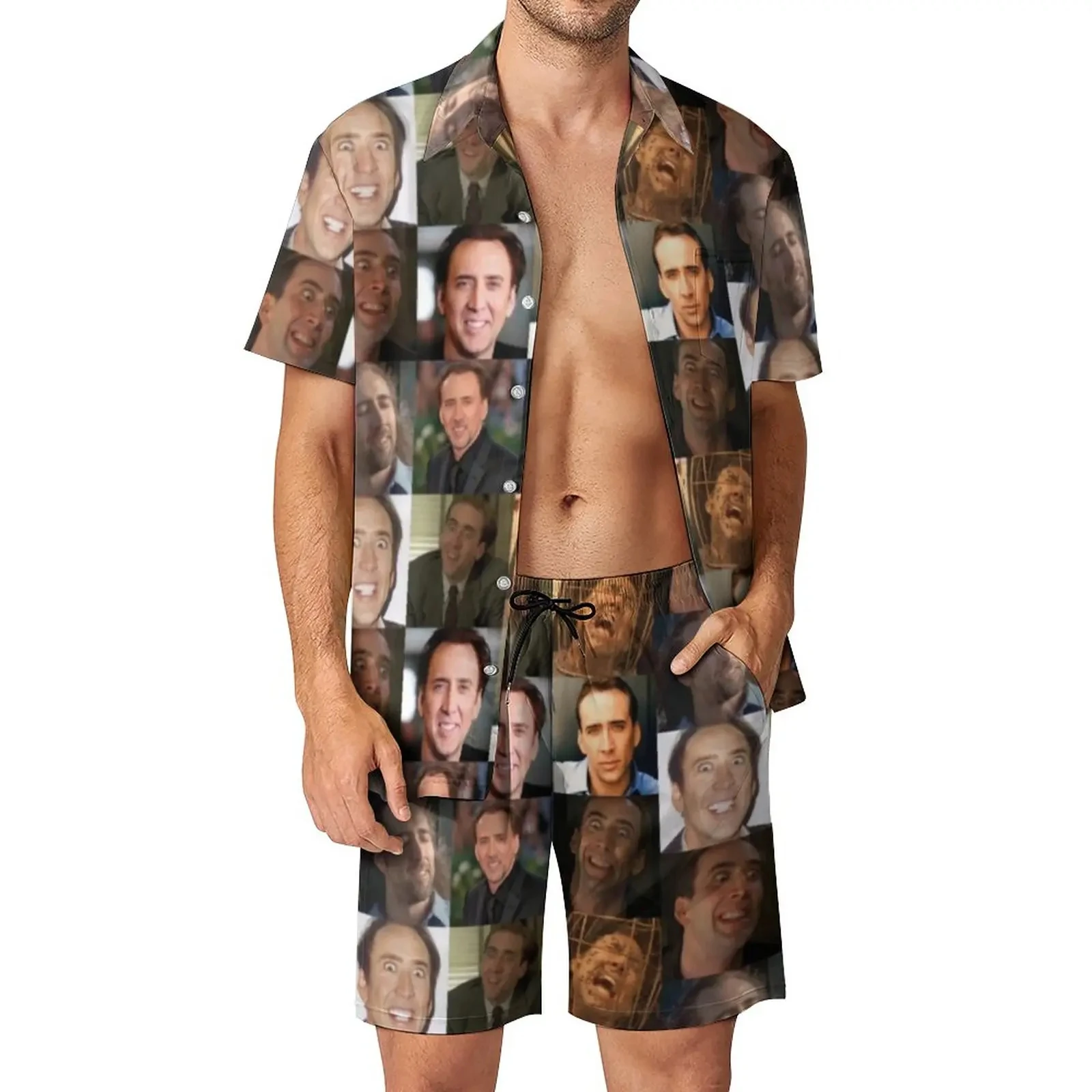 Nicolas Cage Shirt Sets 3D Printed Men Casual Fashion Short Sleeves Shirts Oversized Beach Shorts Hawaiian Suits Summer Clothing