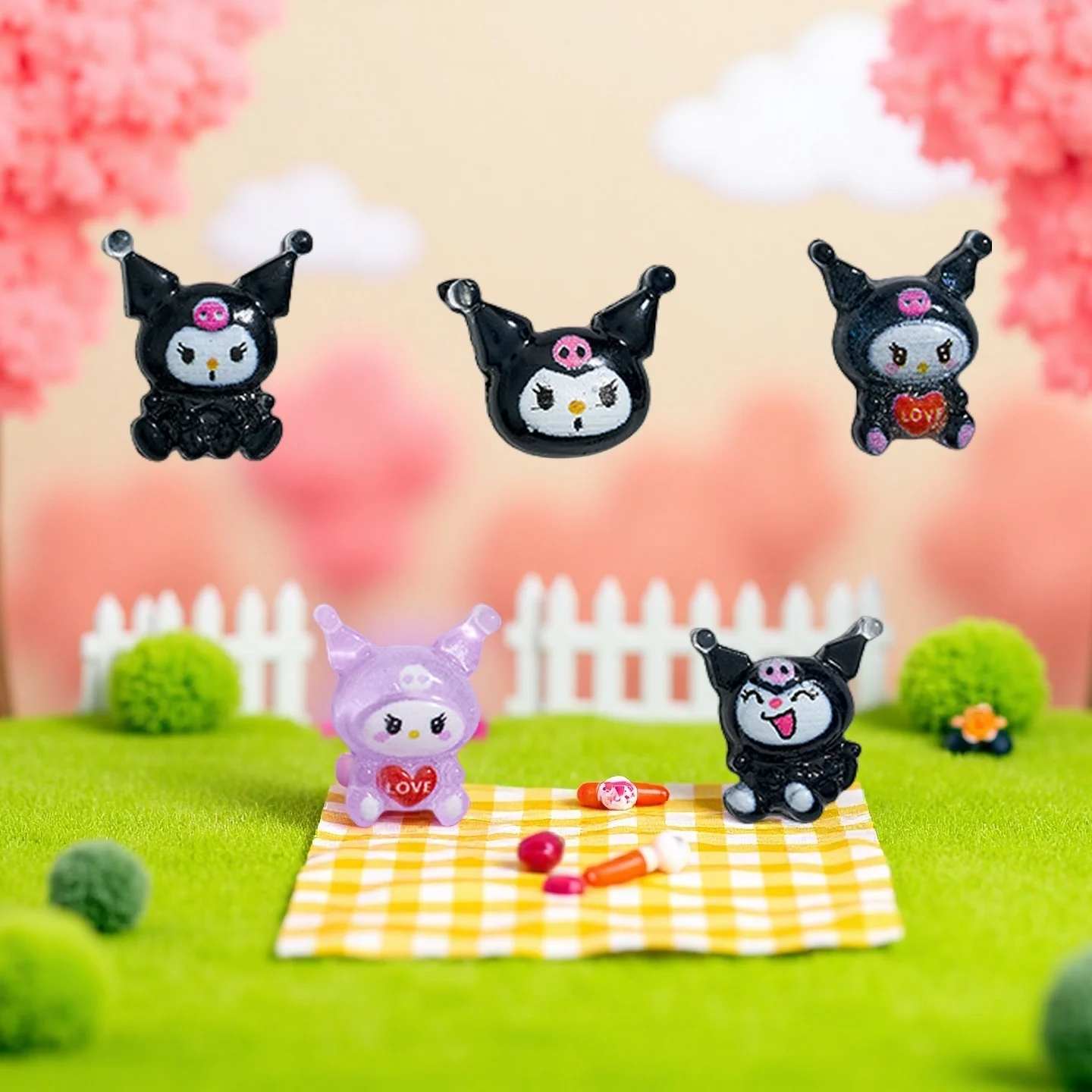 100 sztuk/paczka Ozdoby do paznokci Kuromi - Śliczne trójwymiarowe kreskówkowe dekoracje do paznokci, DIY Kawaii akcesoria do paznokci do kreatywnych manicure