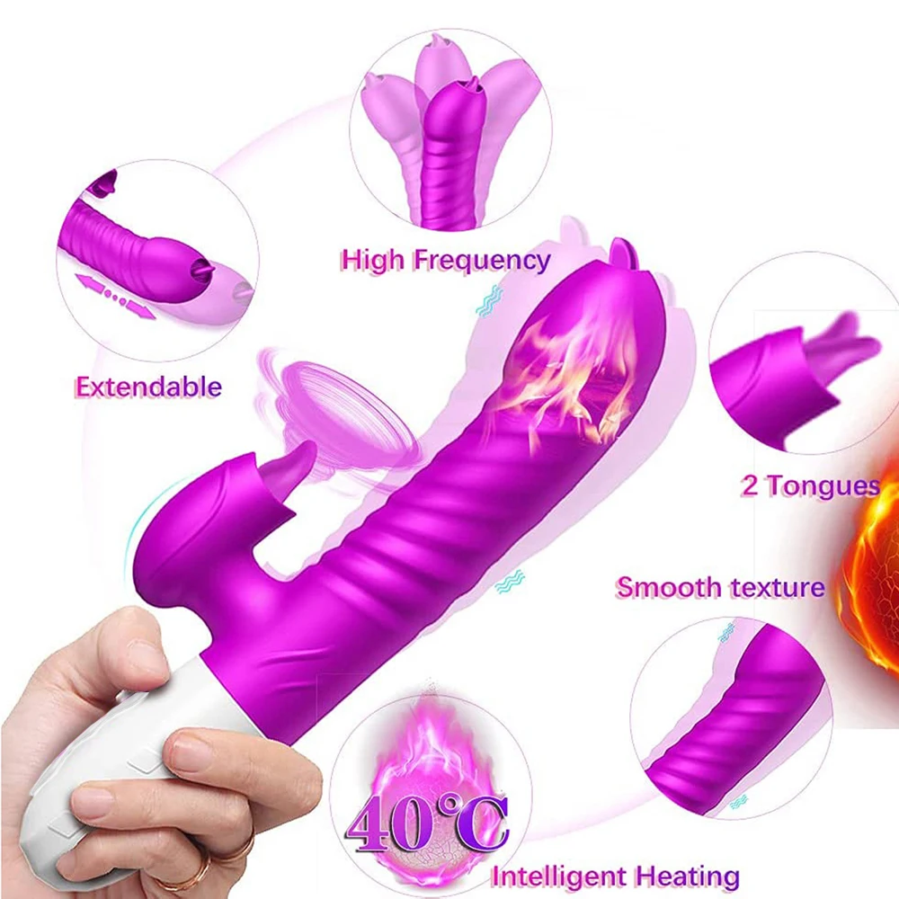 2 In 1 Vibrator For Women Licking Machine Clitoris Stimulator G-Spot Powerful Vibro Dildo Wand Female Clit Sucker Adult Sex Toys