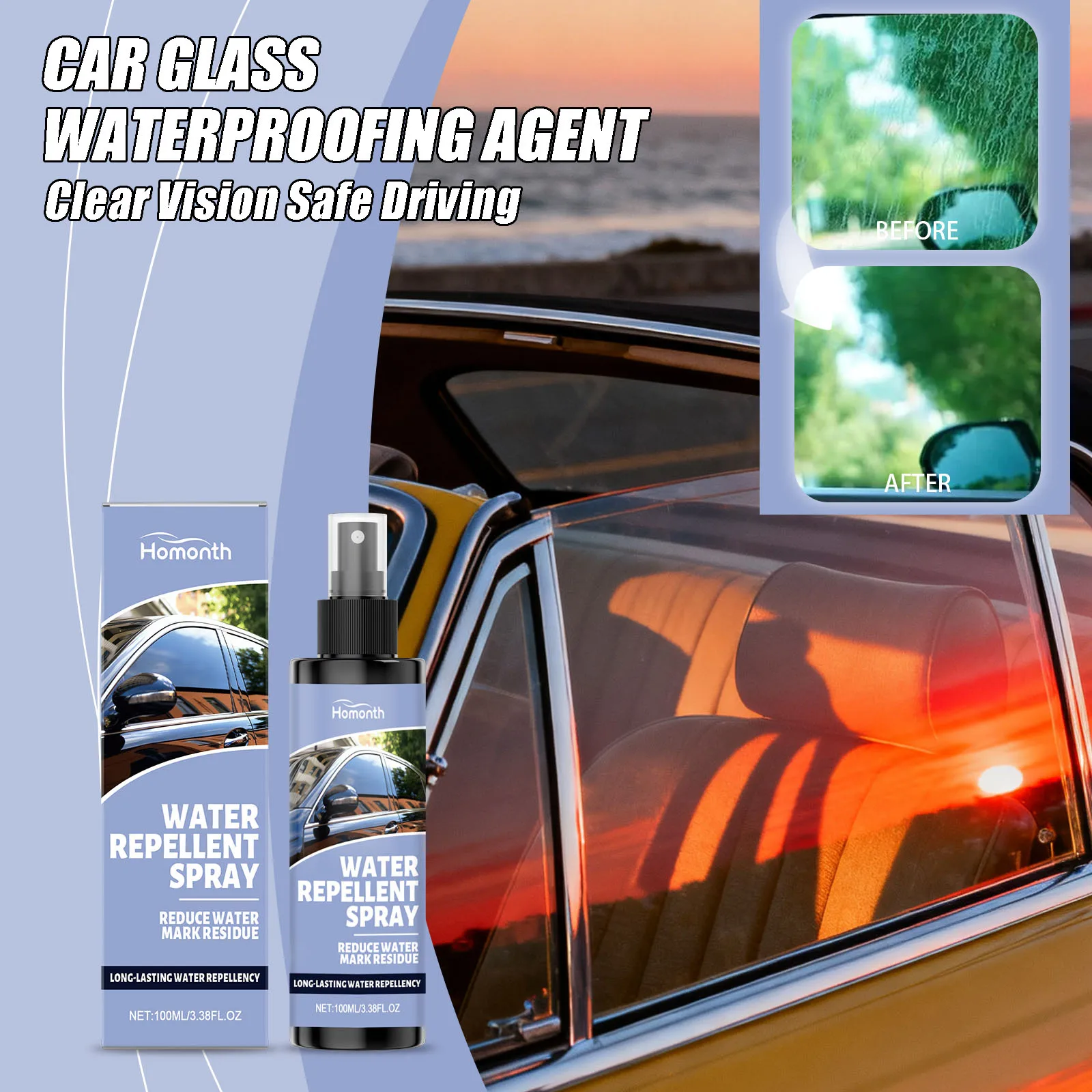 

Гидроизоляционный агент для автомобильных стекол, спрей для защиты от запотевания окон автомобиля, эффективное чистое видение, безопасное вождение, стекло для полиса, непромокаемый противотуманный комплект