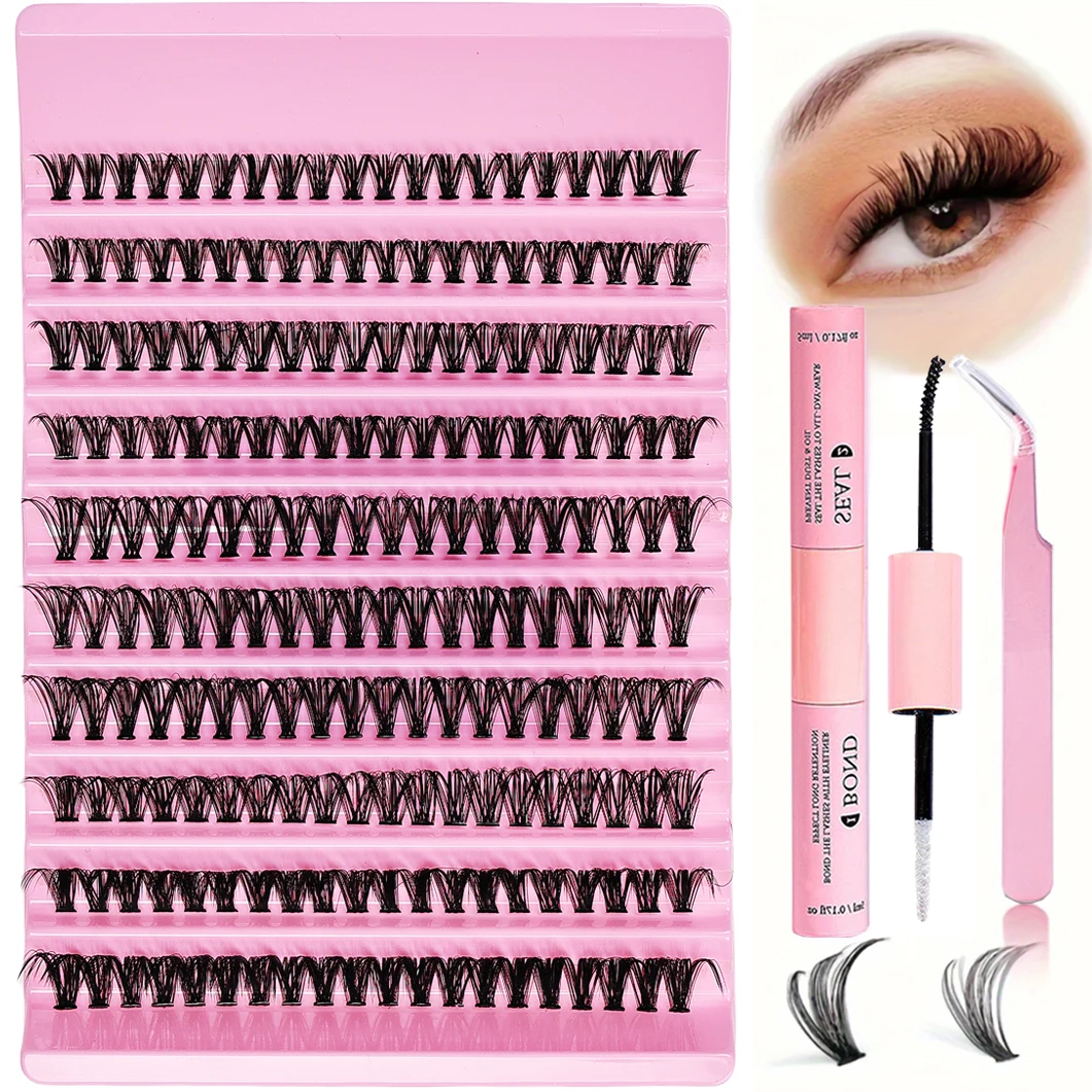 DIY Wimpernverlängerungs-Set 200 Stück Einzelwimpern 30D/40D 8-16mm Mix Cluster mit Kleber, Versiegelung und Wimpernapplikator für den Heimgebrauch